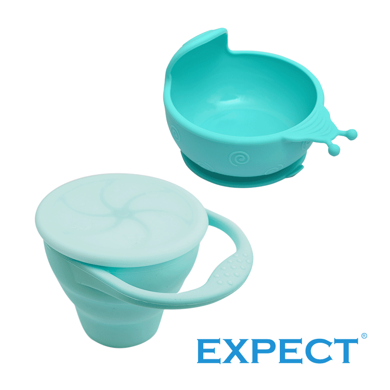 【EXPECT】蝸牛矽膠吸盤碗+折疊零食杯