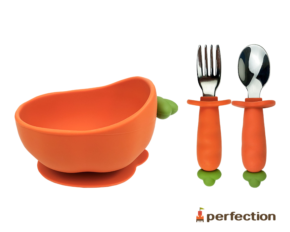 胡蘿蔔餐具組(矽膠吸盤碗/湯匙/叉子)